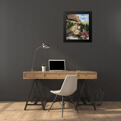 Thatched Cottage Black Modern Wood Framed Art Print by Unknown