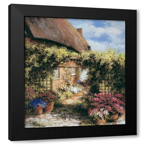 Thatched Cottage Black Modern Wood Framed Art Print by Unknown