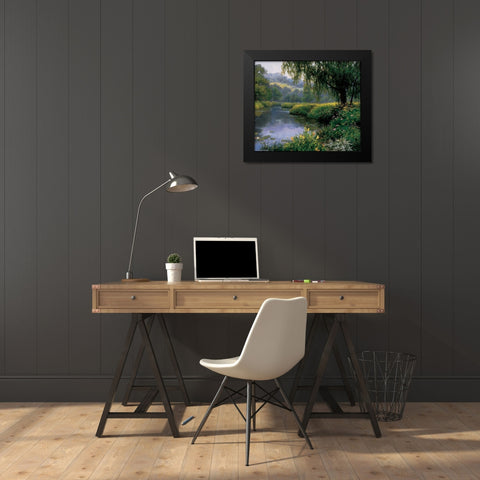 Lake Florals Black Modern Wood Framed Art Print by Unknown