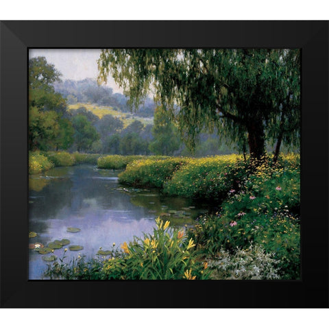 Lake Florals Black Modern Wood Framed Art Print by Unknown
