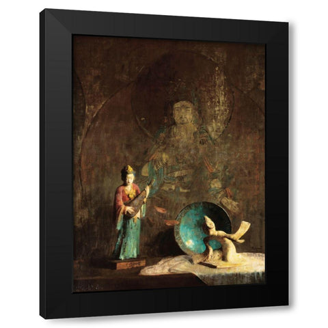 Oriental Figurine Black Modern Wood Framed Art Print with Double Matting by Unknown