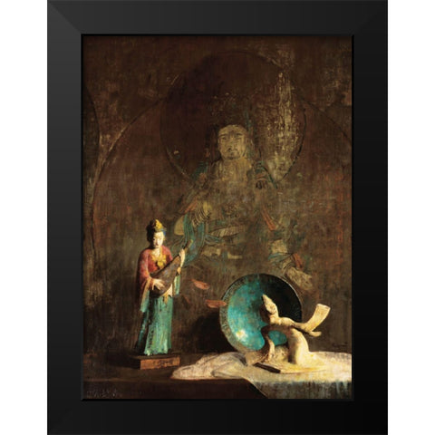 Oriental Figurine Black Modern Wood Framed Art Print by Unknown