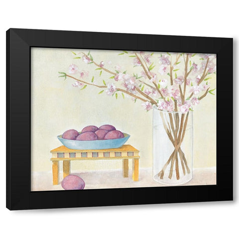 Plums And Vase Black Modern Wood Framed Art Print with Double Matting by Unknown