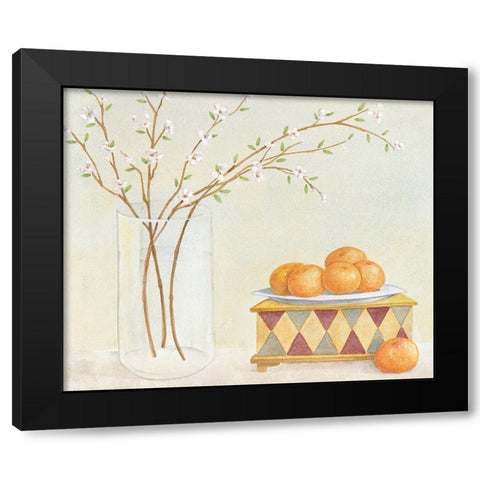 Lemons And Vase Black Modern Wood Framed Art Print with Double Matting by Unknown