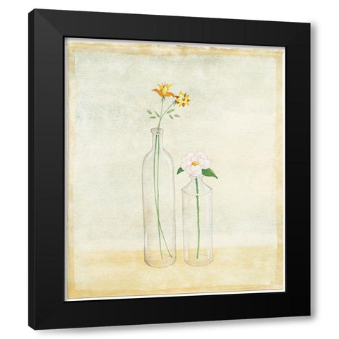 Bottles And Flowers I Black Modern Wood Framed Art Print by Unknown