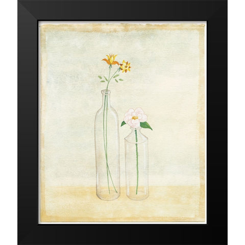 Bottles And Flowers I Black Modern Wood Framed Art Print by Unknown
