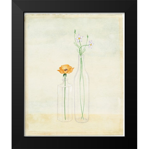 Bottles And Flowers II Black Modern Wood Framed Art Print by Unknown