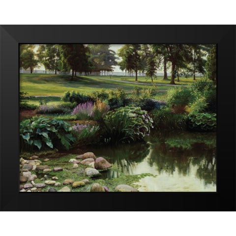 Lakeside Floral Black Modern Wood Framed Art Print by Unknown