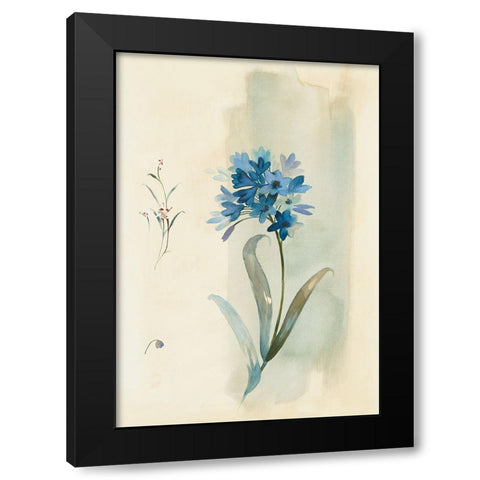 Modern Blue Floral Black Modern Wood Framed Art Print with Double Matting by Unknown