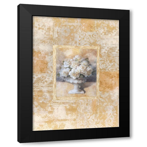 White Rose DamasqueI Black Modern Wood Framed Art Print by Unknown