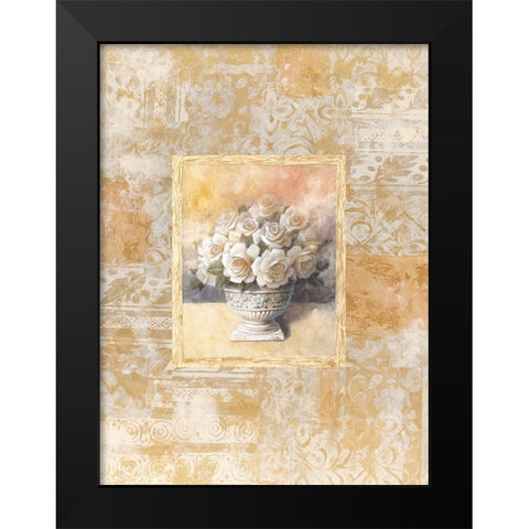 White Rose Damasque II Black Modern Wood Framed Art Print by Unknown