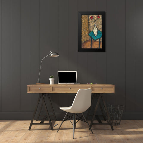 Vase on Blue Table Black Modern Wood Framed Art Print by Unknown