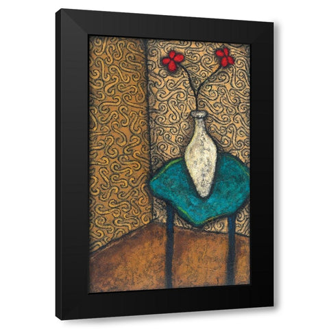 Vase on Blue Table Black Modern Wood Framed Art Print by Unknown