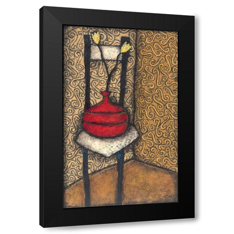 Red Vase on Chair Black Modern Wood Framed Art Print by Unknown