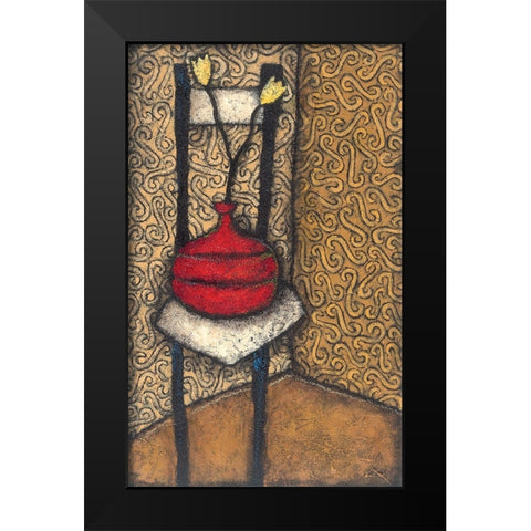 Red Vase on Chair Black Modern Wood Framed Art Print by Unknown
