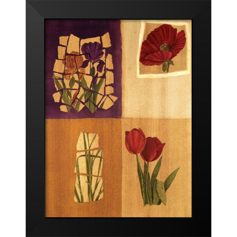 Floral Collage II Black Modern Wood Framed Art Print by Unknown