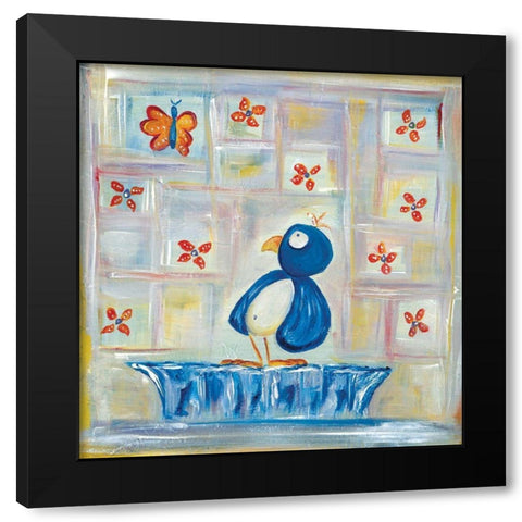 Birdy Blue Black Modern Wood Framed Art Print by Unknown