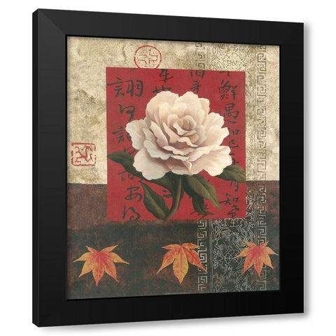 White Chinese Rose Black Modern Wood Framed Art Print with Double Matting by Unknown