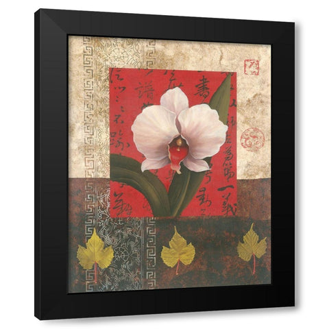 White Chinese Orchid Black Modern Wood Framed Art Print with Double Matting by Unknown