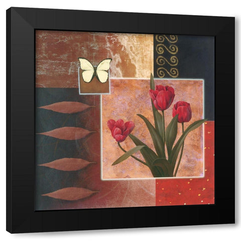 Rose with Butterfly Collage Black Modern Wood Framed Art Print by Unknown
