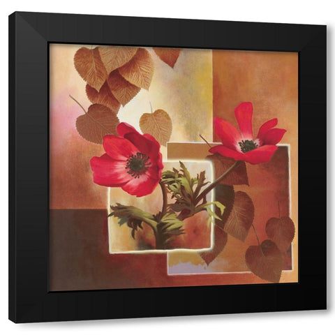 Red Poppy Collage Black Modern Wood Framed Art Print with Double Matting by Unknown