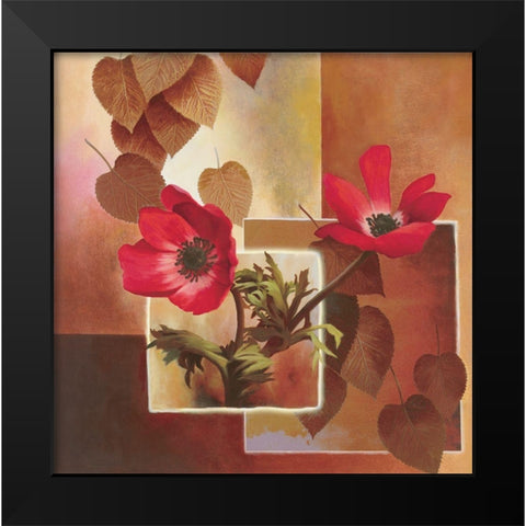 Red Poppy Collage Black Modern Wood Framed Art Print by Unknown