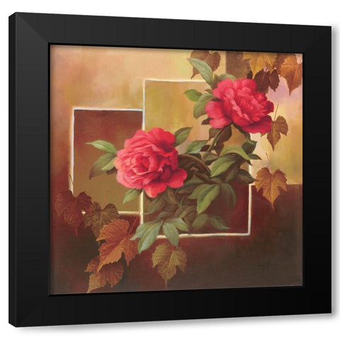 Red Peony Collage Black Modern Wood Framed Art Print by Unknown