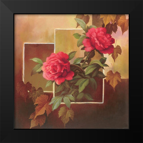 Red Peony Collage Black Modern Wood Framed Art Print by Unknown