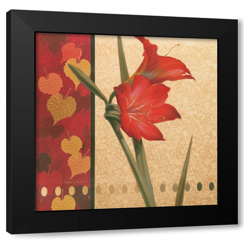 Red Amaryllis Damasque Black Modern Wood Framed Art Print with Double Matting by Unknown