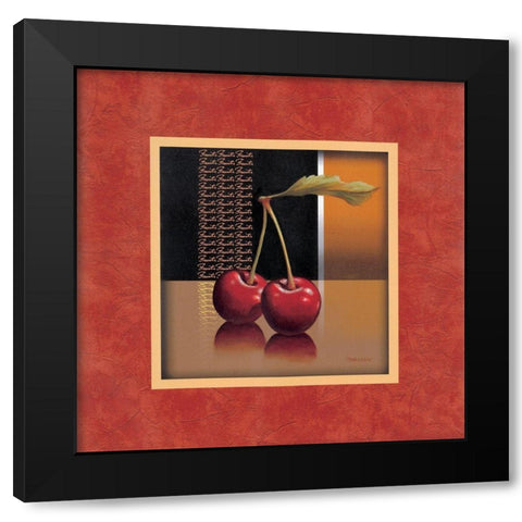 Cherry with Red Border Black Modern Wood Framed Art Print with Double Matting by Unknown