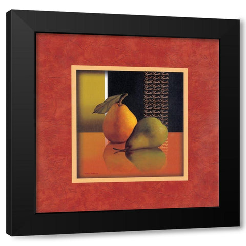 Pears with Red Border Black Modern Wood Framed Art Print by Unknown
