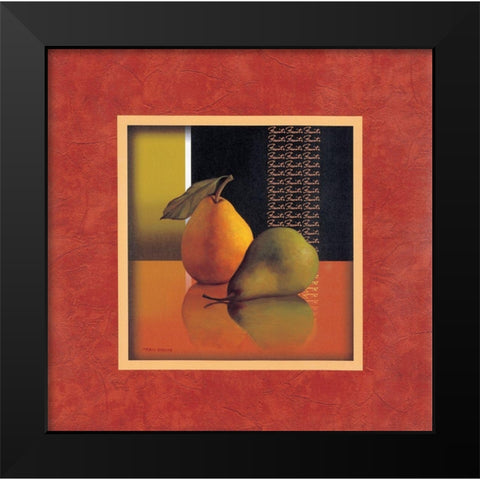 Pears with Red Border Black Modern Wood Framed Art Print by Unknown