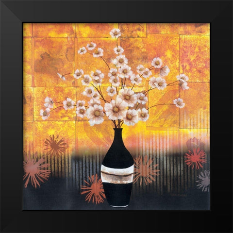 Black Vase Yellow Floral I Black Modern Wood Framed Art Print by Unknown
