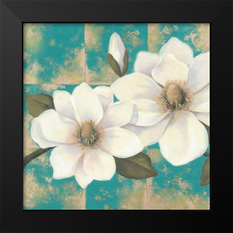 Aqua Floral I Black Modern Wood Framed Art Print by Unknown