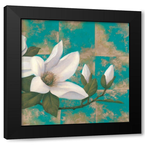 Aqua Floral II Black Modern Wood Framed Art Print by Unknown
