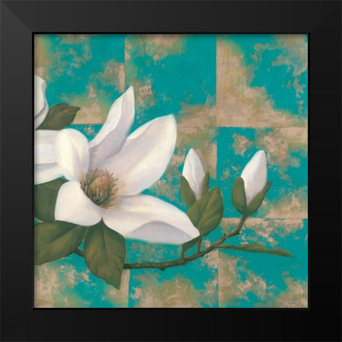 Aqua Floral II Black Modern Wood Framed Art Print by Unknown