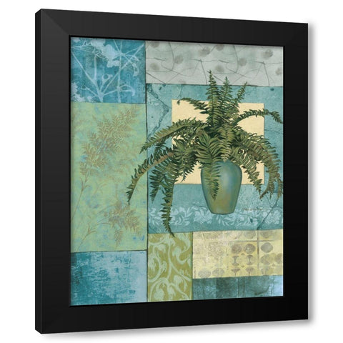 Aqua Blue Fern Collage Black Modern Wood Framed Art Print with Double Matting by Unknown
