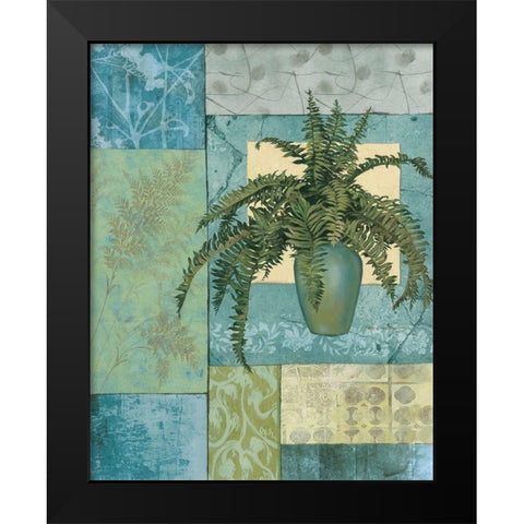 Aqua Blue Fern Collage Black Modern Wood Framed Art Print by Unknown