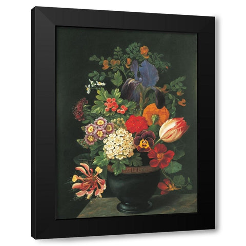 Dark Floral Black Modern Wood Framed Art Print with Double Matting by Unknown