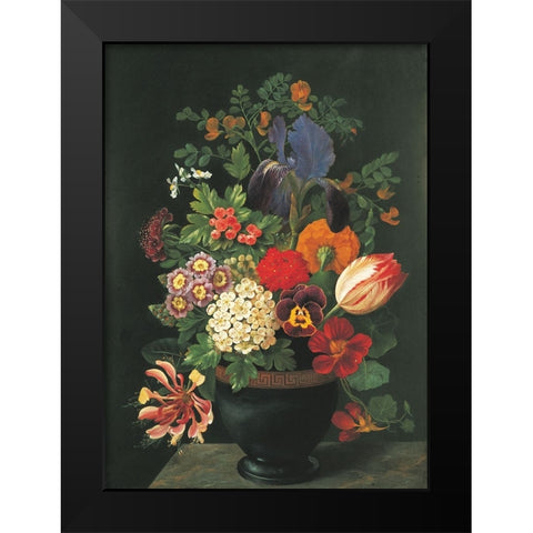 Dark Floral Black Modern Wood Framed Art Print by Unknown