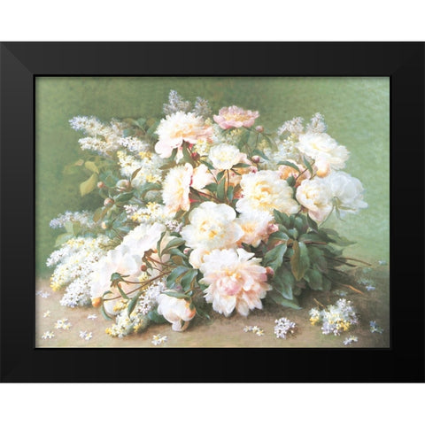 White Gladiolas Black Modern Wood Framed Art Print by Unknown