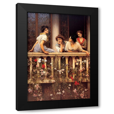 On The Balcony Black Modern Wood Framed Art Print by Unknown