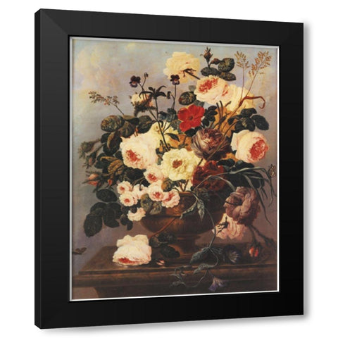 Floral on Desk Black Modern Wood Framed Art Print with Double Matting by Unknown