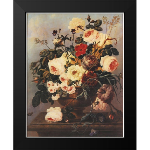 Floral on Desk Black Modern Wood Framed Art Print by Unknown