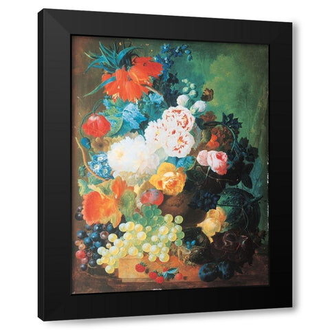 Gourds, Fruit and Flowers Black Modern Wood Framed Art Print by Unknown