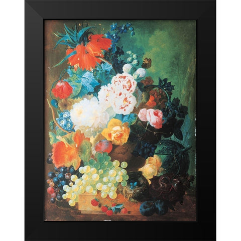 Gourds, Fruit and Flowers Black Modern Wood Framed Art Print by Unknown