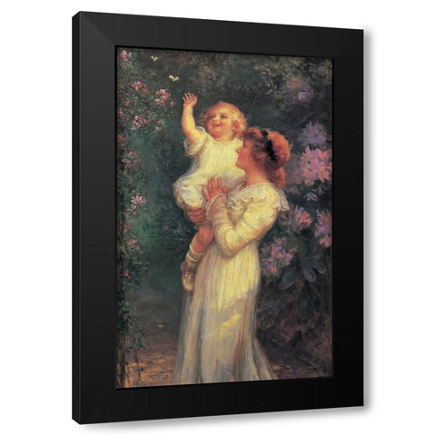 Mother And Child Black Modern Wood Framed Art Print with Double Matting by Unknown