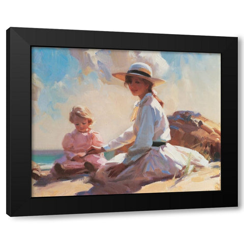 On the Beach Black Modern Wood Framed Art Print with Double Matting by Unknown