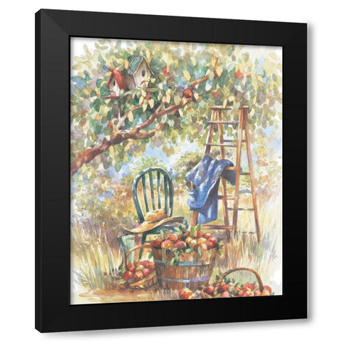 Apple Picking Black Modern Wood Framed Art Print by Unknown