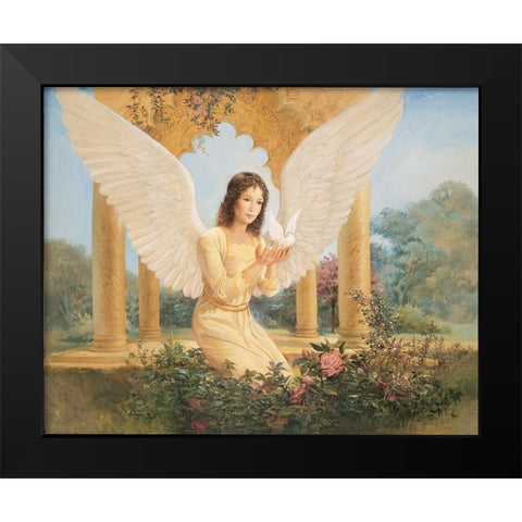 Angel and Bird Black Modern Wood Framed Art Print by Unknown